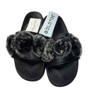 New Gold Toe Faux Fur Black Slides Women's Slippers Size 10 NWT